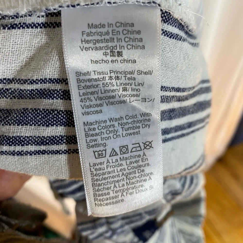 J. Crew Striped Blue and White Women's Medium Shorts, Linen/Viscose